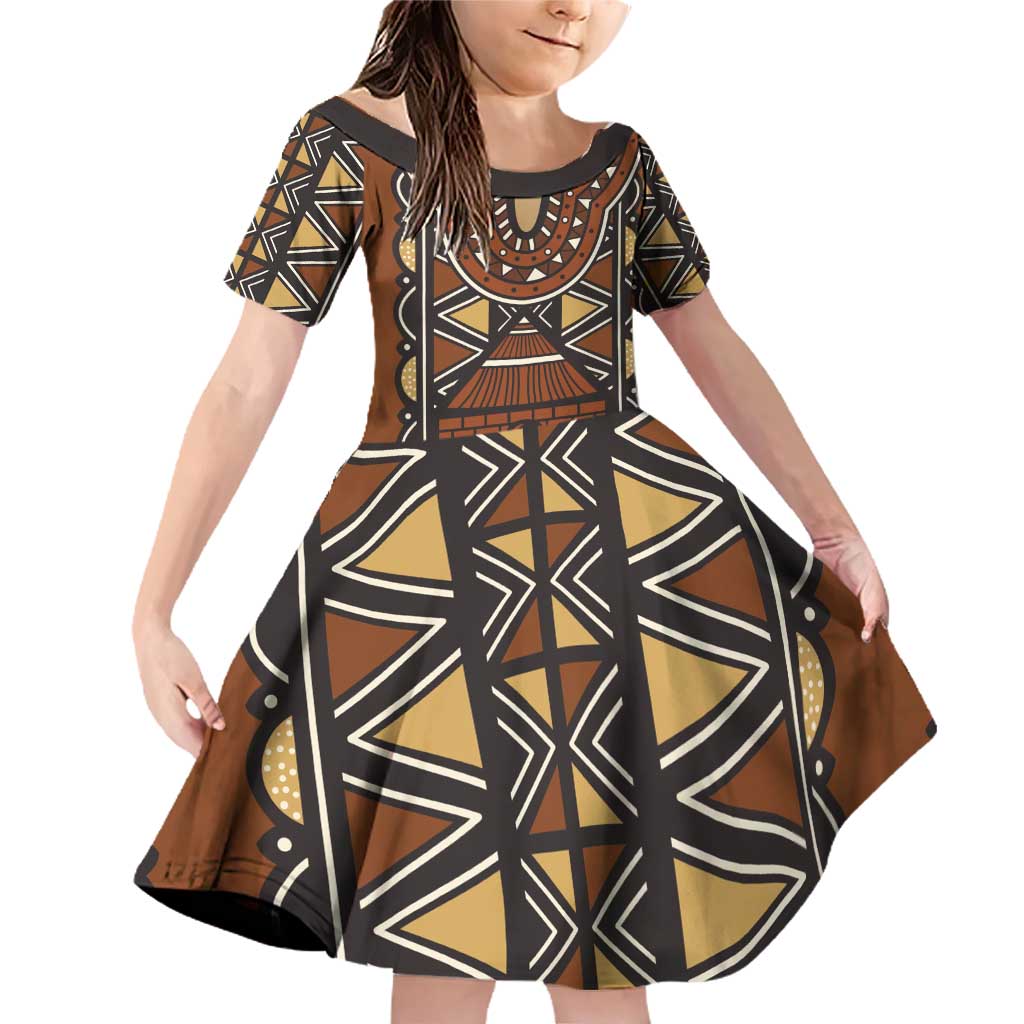 Mali Mud Cloth African Village Family Matching Off Shoulder Short Dress and Hawaiian Shirt Ethnic Geometry Style - Wonder Print Shop