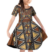 Mali Mud Cloth African Village Family Matching Off Shoulder Short Dress and Hawaiian Shirt Ethnic Geometry Style - Wonder Print Shop