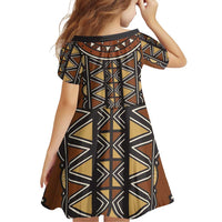 Mali Mud Cloth African Village Family Matching Off Shoulder Short Dress and Hawaiian Shirt Ethnic Geometry Style - Wonder Print Shop