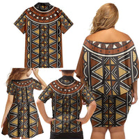 Mali Mud Cloth African Village Family Matching Off Shoulder Short Dress and Hawaiian Shirt Ethnic Geometry Style - Wonder Print Shop