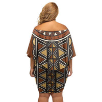 Mali Mud Cloth African Village Family Matching Off Shoulder Short Dress and Hawaiian Shirt Ethnic Geometry Style - Wonder Print Shop