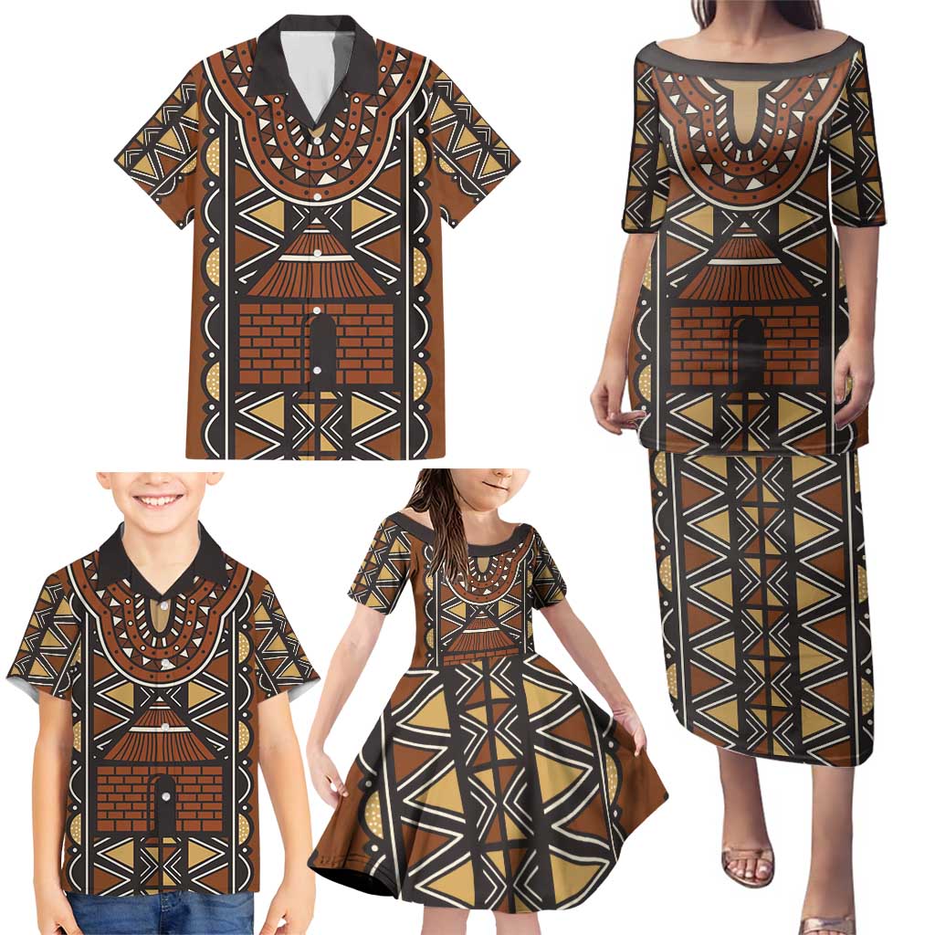 Mali Mud Cloth African Village Family Matching Puletasi and Hawaiian Shirt Ethnic Geometry Style - Wonder Print Shop
