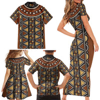 Mali Mud Cloth African Village Family Matching Short Sleeve Bodycon Dress and Hawaiian Shirt Ethnic Geometry Style - Wonder Print Shop