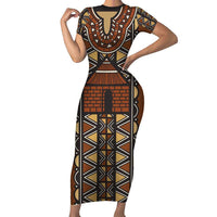 Mali Mud Cloth African Village Family Matching Short Sleeve Bodycon Dress and Hawaiian Shirt Ethnic Geometry Style - Wonder Print Shop