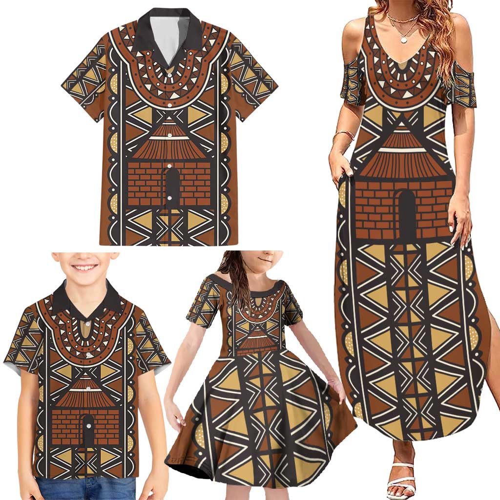 Mali Mud Cloth African Village Family Matching Summer Maxi Dress and Hawaiian Shirt Ethnic Geometry Style - Wonder Print Shop