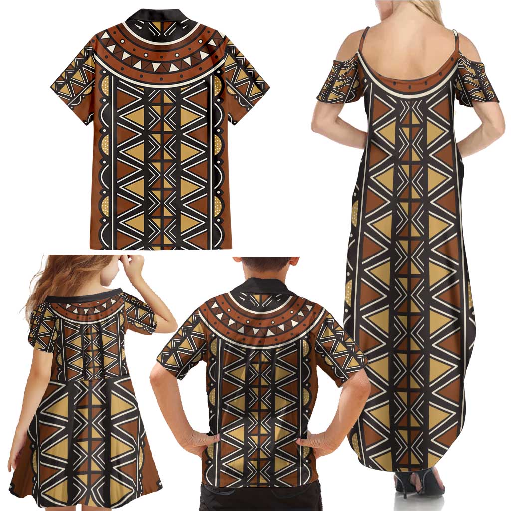 Mali Mud Cloth African Village Family Matching Summer Maxi Dress and Hawaiian Shirt Ethnic Geometry Style - Wonder Print Shop