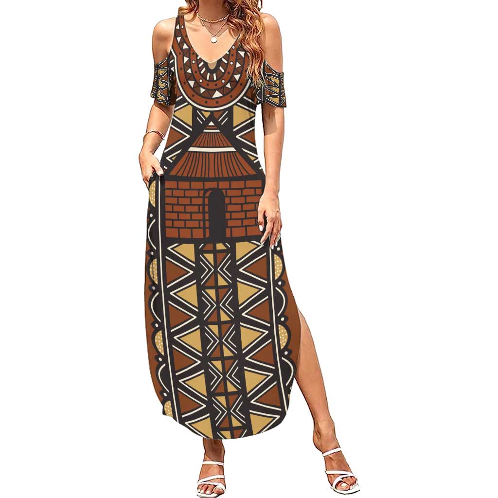 Mali Mud Cloth African Village Family Matching Summer Maxi Dress and Hawaiian Shirt Ethnic Geometry Style - Wonder Print Shop