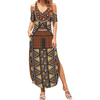 Mali Mud Cloth African Village Family Matching Summer Maxi Dress and Hawaiian Shirt Ethnic Geometry Style - Wonder Print Shop