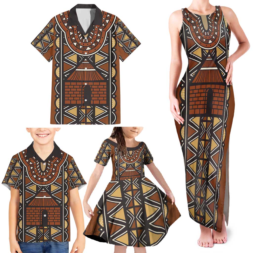 Mali Mud Cloth African Village Family Matching Tank Maxi Dress and Hawaiian Shirt Ethnic Geometry Style - Wonder Print Shop