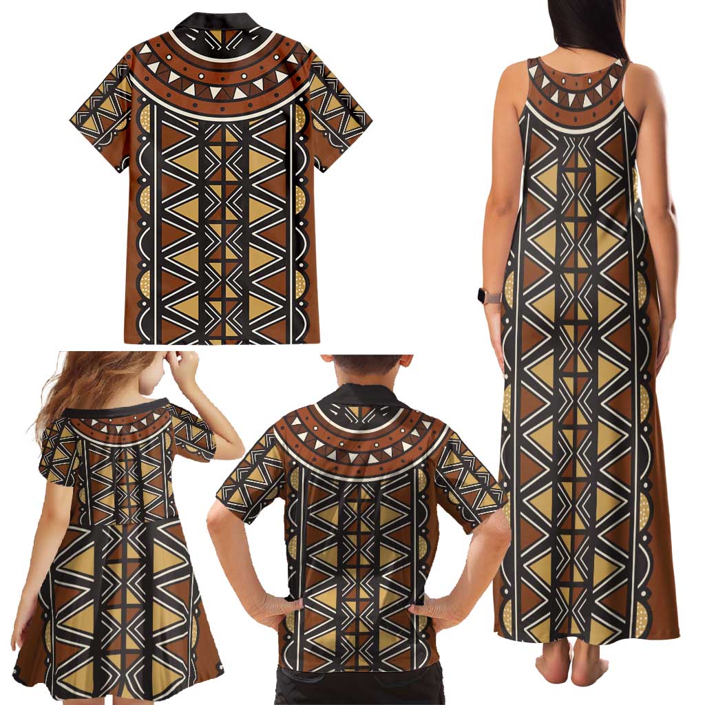 Mali Mud Cloth African Village Family Matching Tank Maxi Dress and Hawaiian Shirt Ethnic Geometry Style - Wonder Print Shop