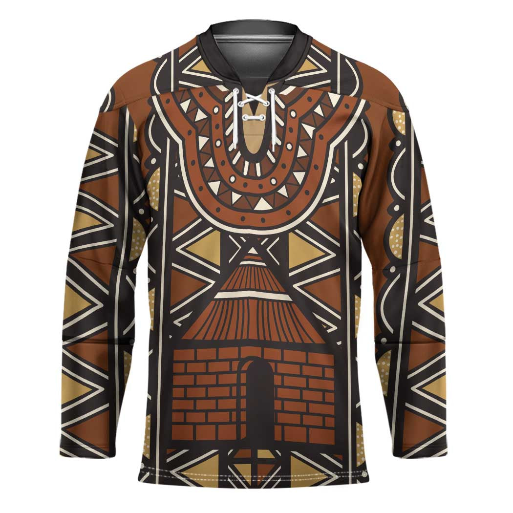 Mali Mud Cloth African Village Hockey Jersey Ethnic Geometry Style - Wonder Print Shop
