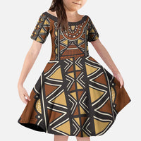 Mali Mud Cloth African Village Kid Short Sleeve Dress Ethnic Geometry Style - Wonder Print Shop