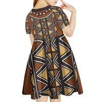 Mali Mud Cloth African Village Kid Short Sleeve Dress Ethnic Geometry Style - Wonder Print Shop