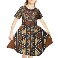 Mali Mud Cloth African Village Kid Short Sleeve Dress Ethnic Geometry Style - Wonder Print Shop