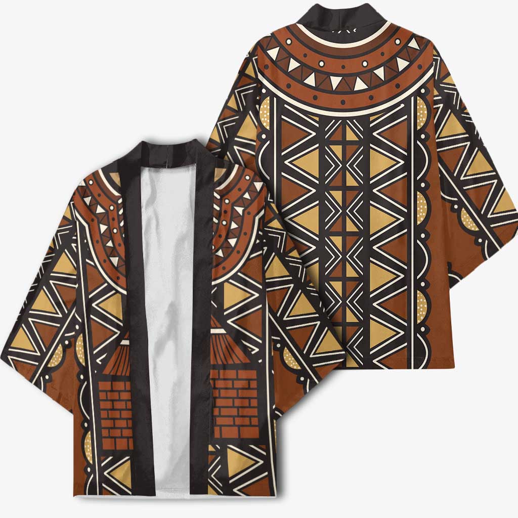 Mali Mud Cloth African Village Kimono Ethnic Geometry Style - Wonder Print Shop