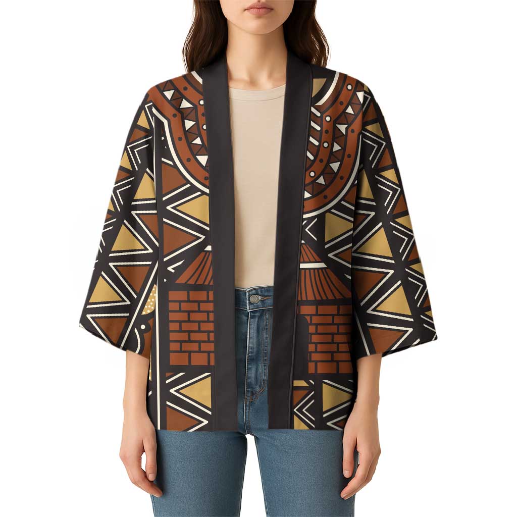Mali Mud Cloth African Village Kimono Ethnic Geometry Style - Wonder Print Shop
