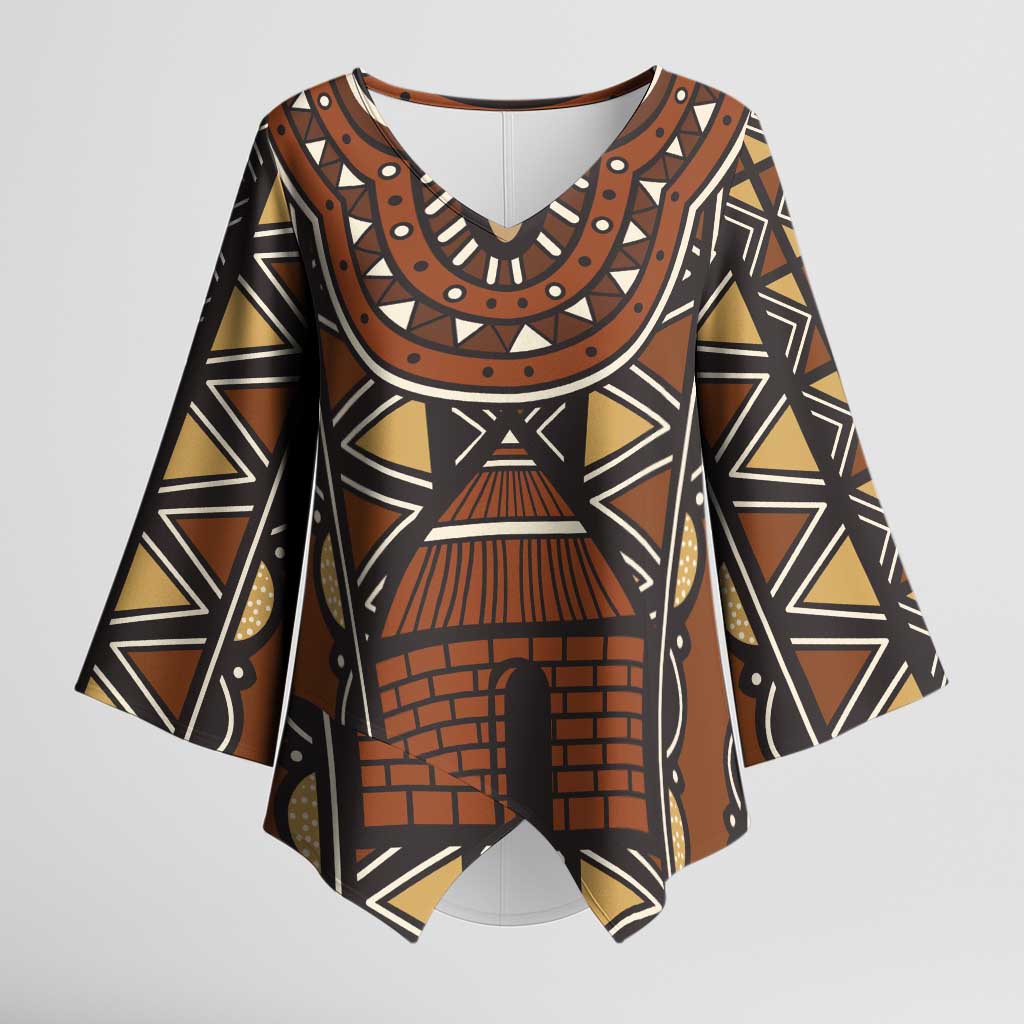 Mali Mud Cloth African Village Kimono Sleeve Blouse Ethnic Geometry Style - Wonder Print Shop