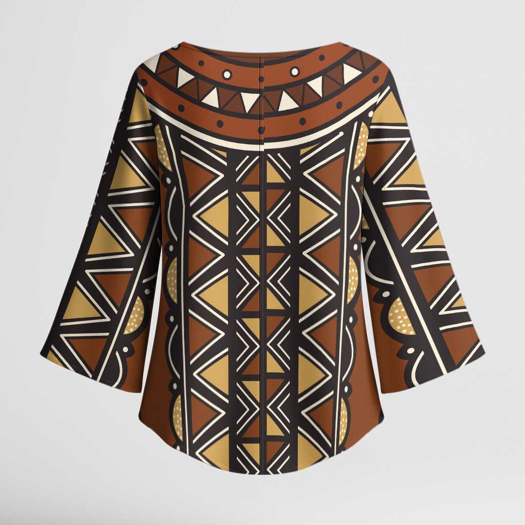Mali Mud Cloth African Village Kimono Sleeve Blouse Ethnic Geometry Style - Wonder Print Shop