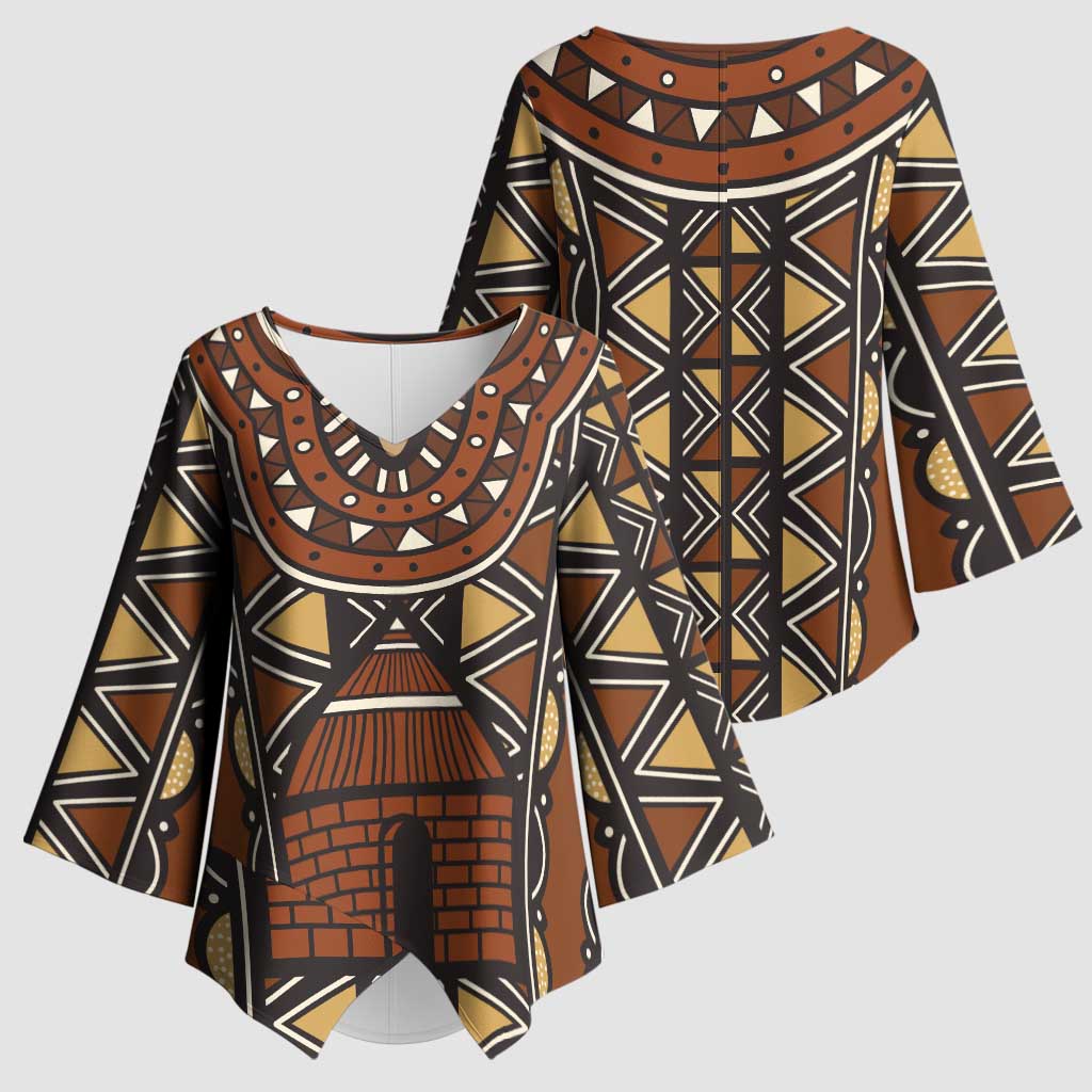 Mali Mud Cloth African Village Kimono Sleeve Blouse Ethnic Geometry Style - Wonder Print Shop