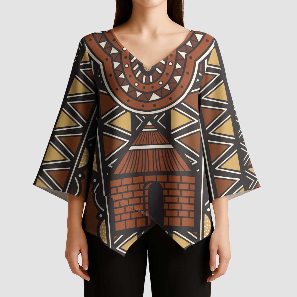 Mali Mud Cloth African Village Kimono Sleeve Blouse Ethnic Geometry Style - Wonder Print Shop