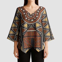 Mali Mud Cloth African Village Kimono Sleeve Blouse Ethnic Geometry Style - Wonder Print Shop