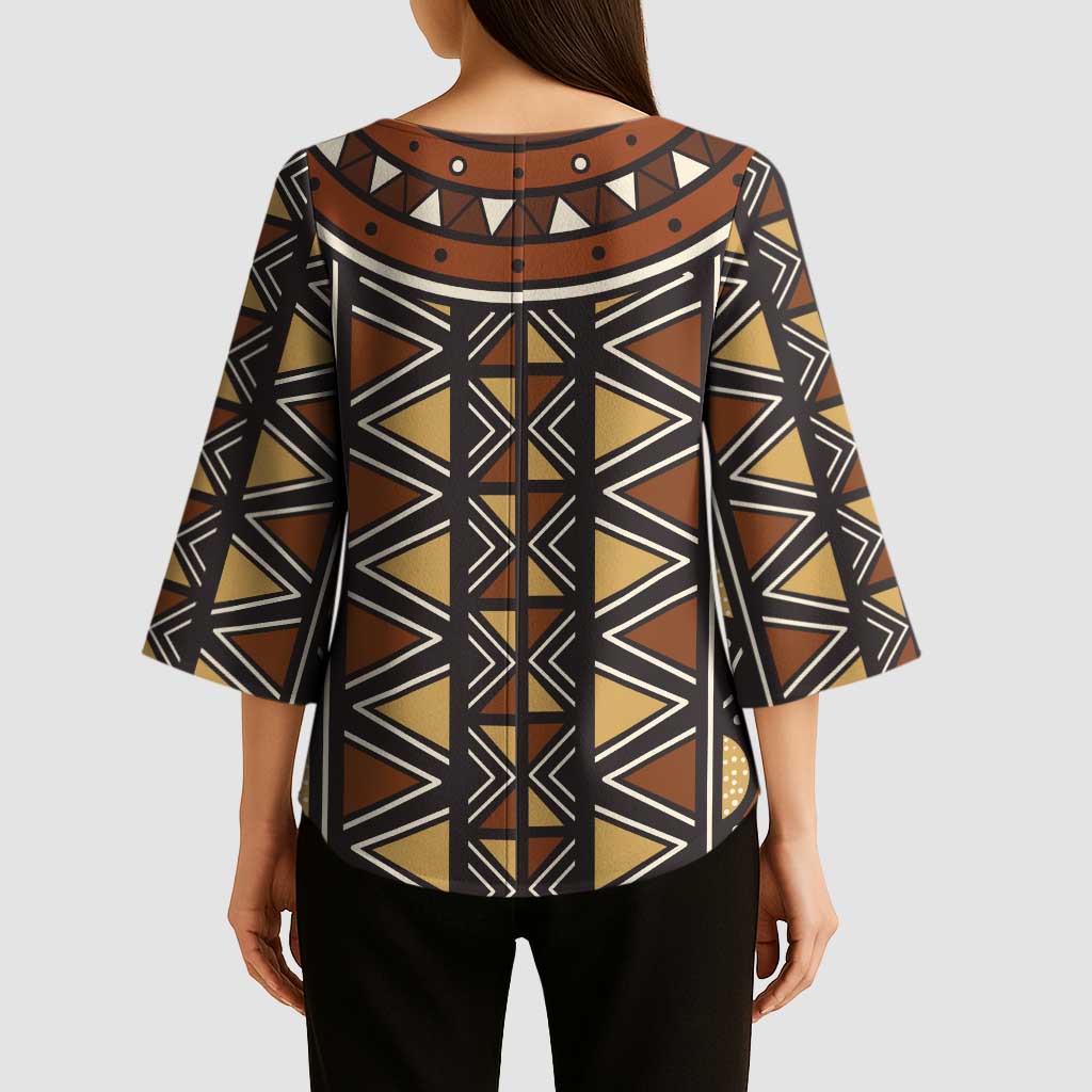 Mali Mud Cloth African Village Kimono Sleeve Blouse Ethnic Geometry Style - Wonder Print Shop