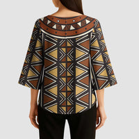 Mali Mud Cloth African Village Kimono Sleeve Blouse Ethnic Geometry Style - Wonder Print Shop