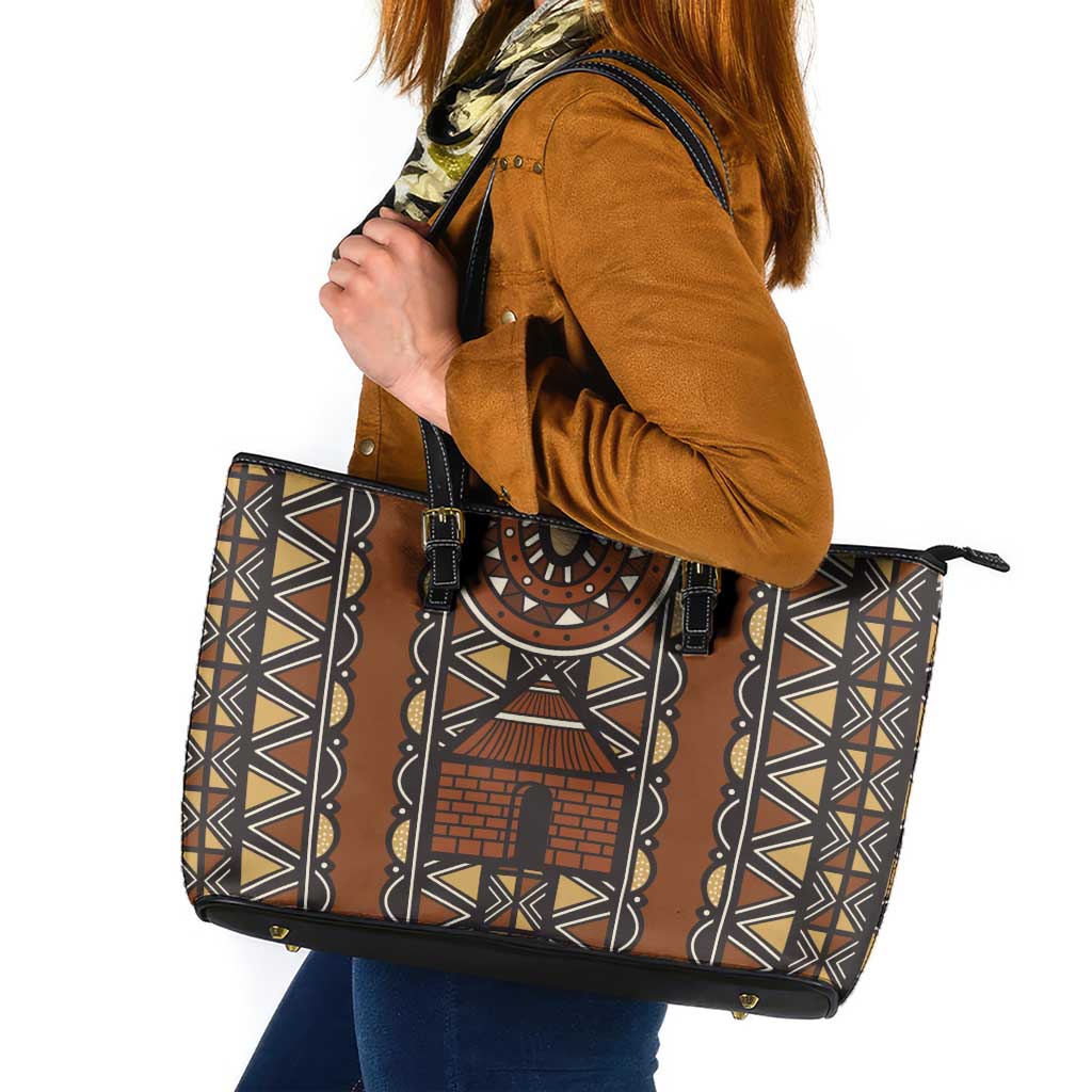 Mali Mud Cloth African Village Leather Tote Bag Ethnic Geometry Style - Wonder Print Shop