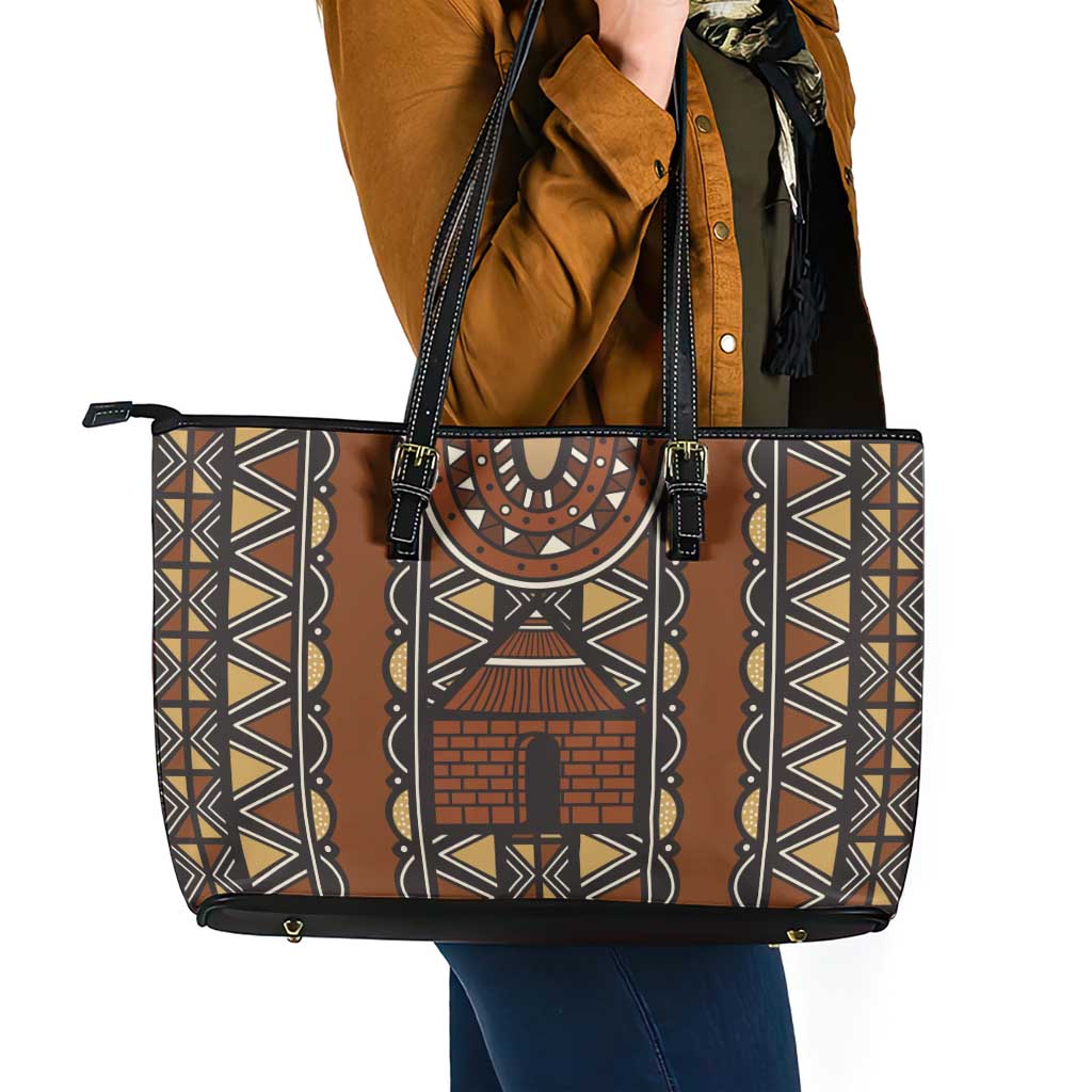 Mali Mud Cloth African Village Leather Tote Bag Ethnic Geometry Style - Wonder Print Shop