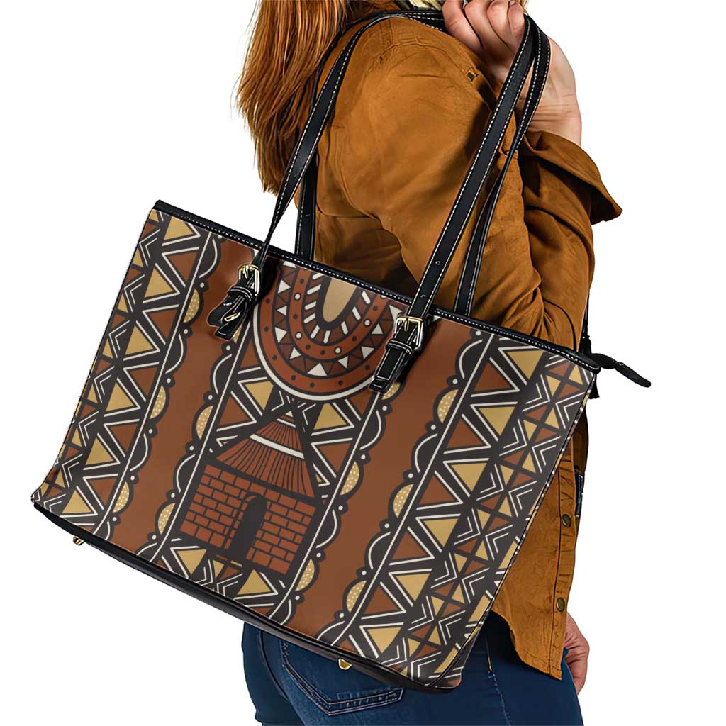 Mali Mud Cloth African Village Leather Tote Bag Ethnic Geometry Style - Wonder Print Shop