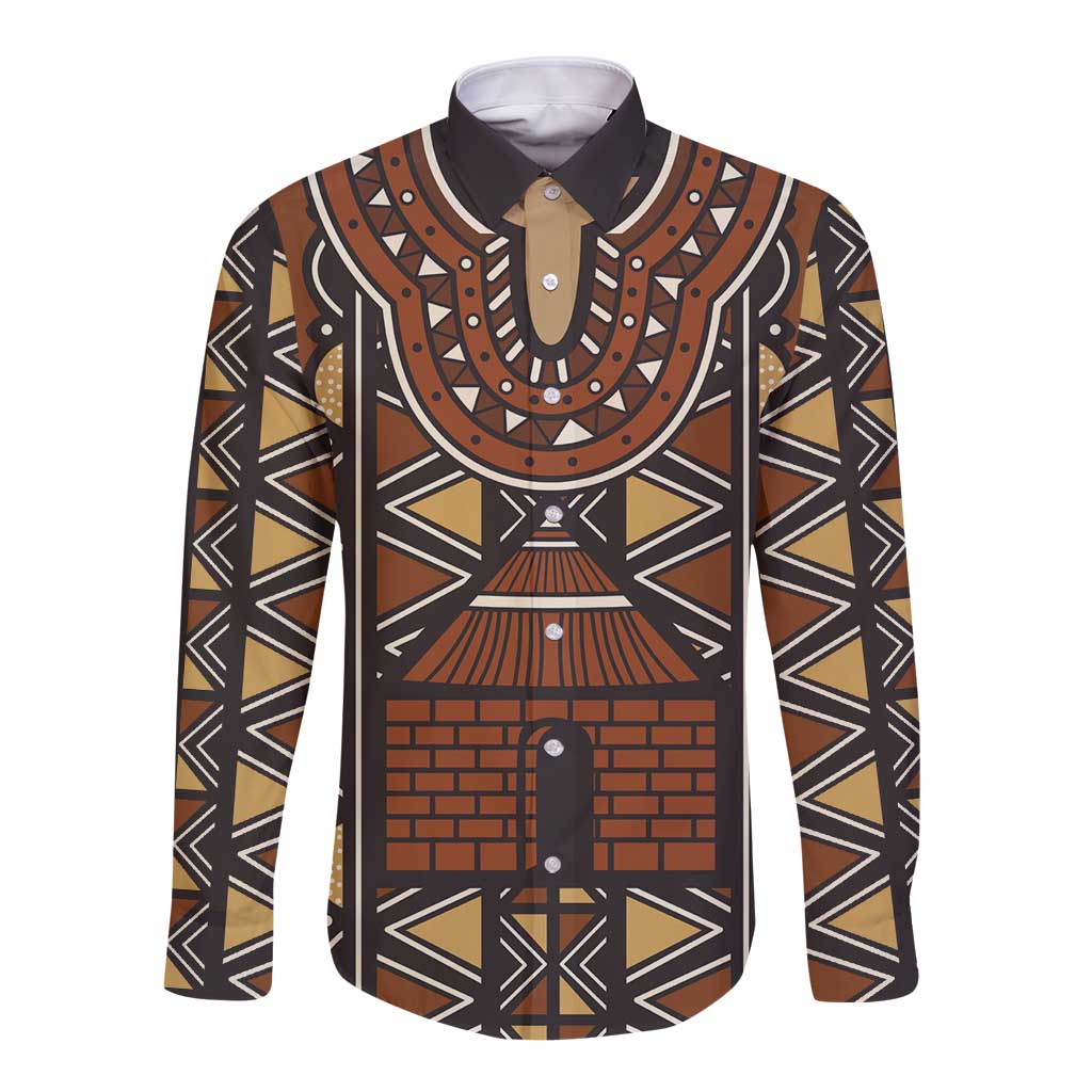 Mali Mud Cloth African Village Long Sleeve Button Shirt Ethnic Geometry Style - Wonder Print Shop