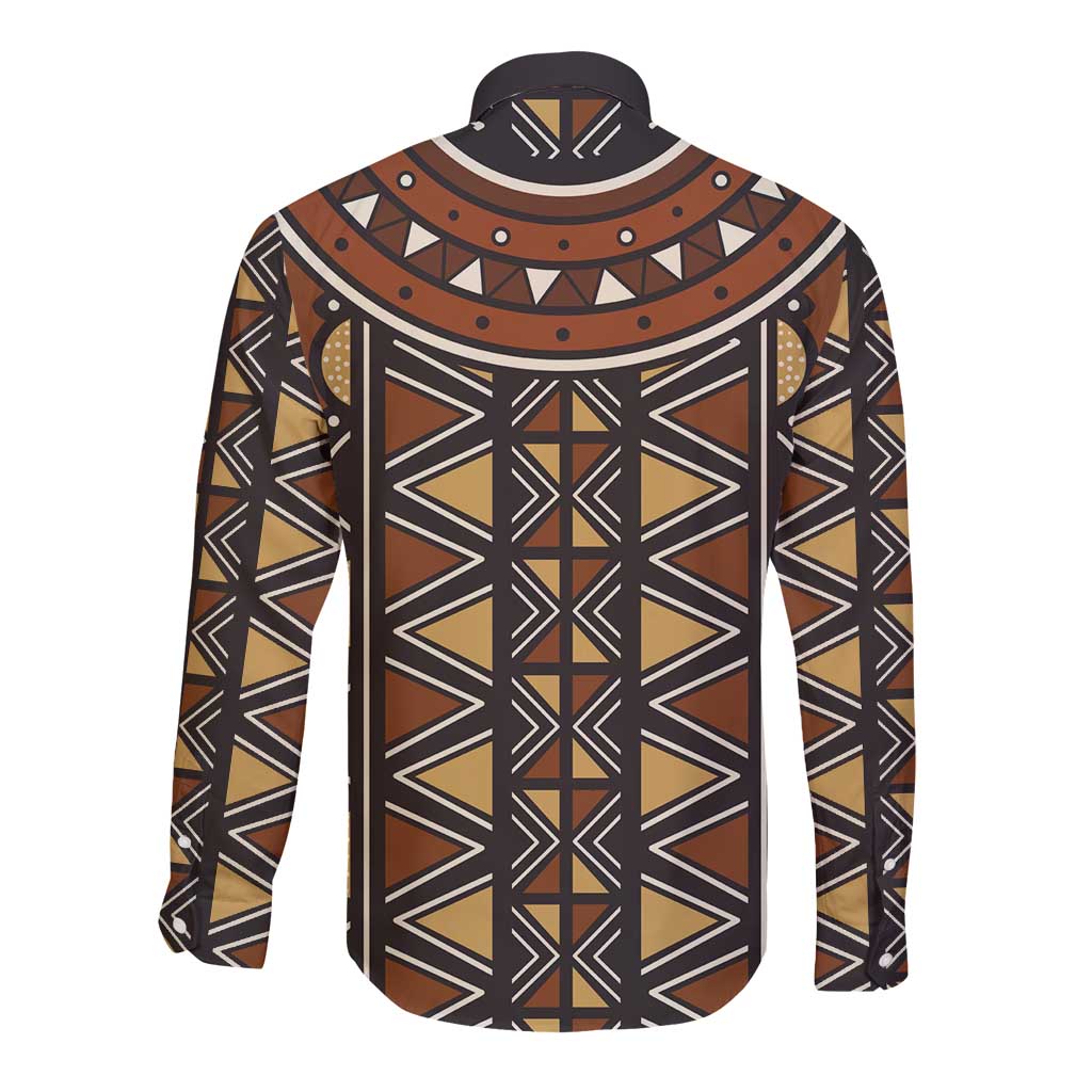 Mali Mud Cloth African Village Long Sleeve Button Shirt Ethnic Geometry Style - Wonder Print Shop