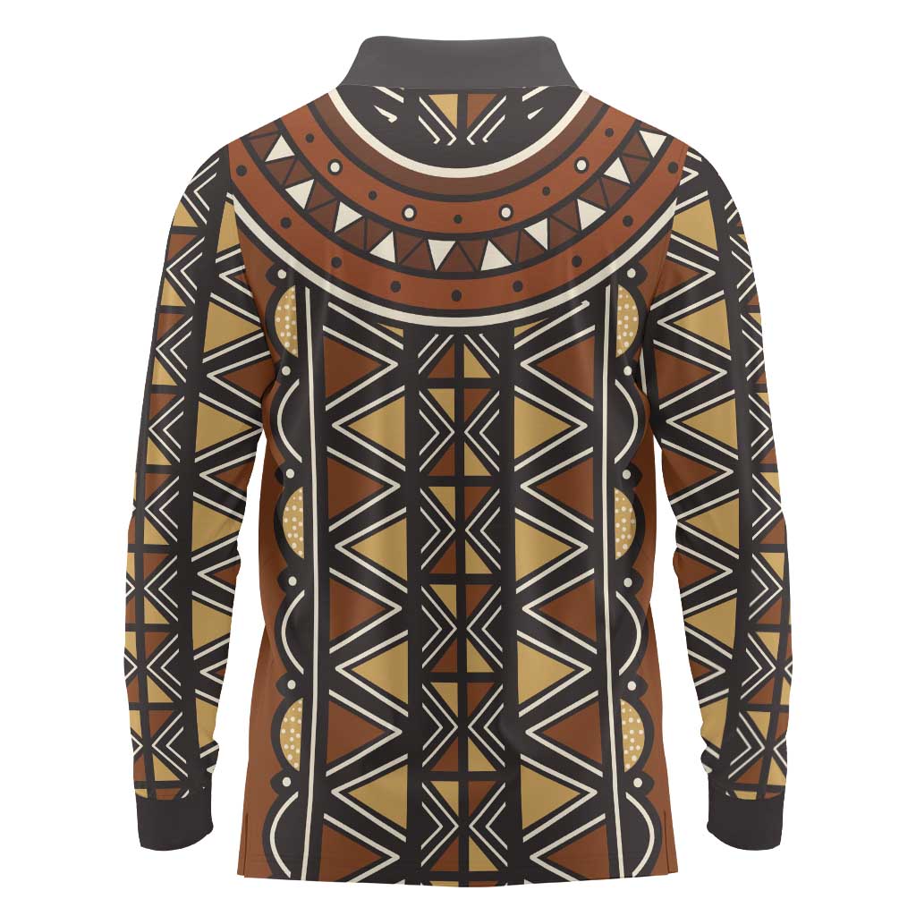 Mali Mud Cloth African Village Long Sleeve Polo Shirt Ethnic Geometry Style - Wonder Print Shop