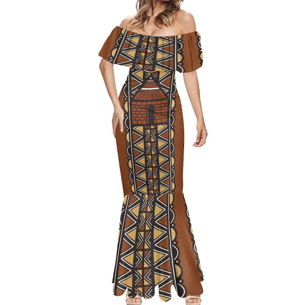 Mali Mud Cloth African Village Mermaid Dress Ethnic Geometry Style - Wonder Print Shop