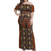 Mali Mud Cloth African Village Off Shoulder Maxi Dress Ethnic Geometry Style - Wonder Print Shop