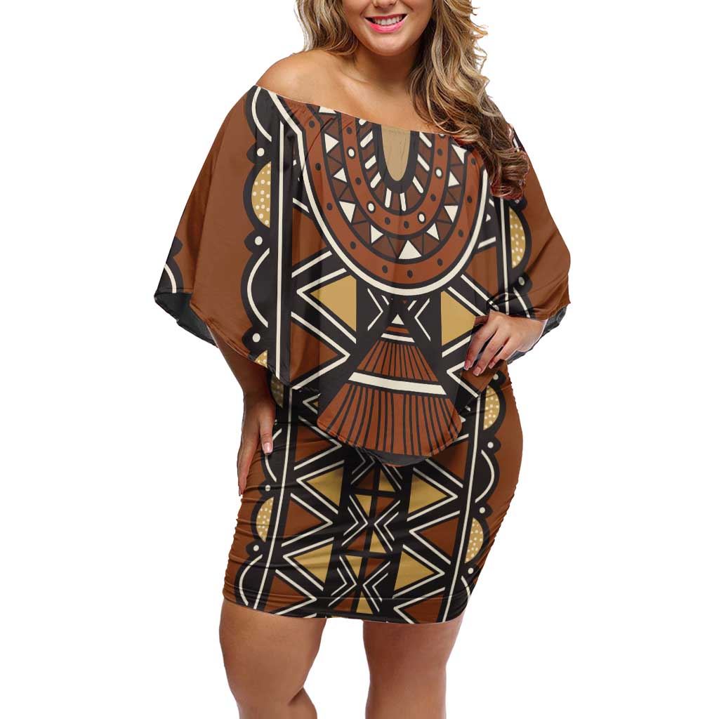 Mali Mud Cloth African Village Off Shoulder Short Dress Ethnic Geometry Style - Wonder Print Shop