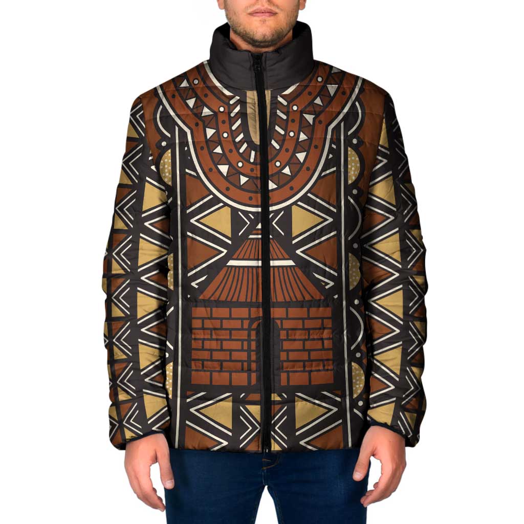 Mali Mud Cloth African Village Padded Jacket Ethnic Geometry Style - Wonder Print Shop