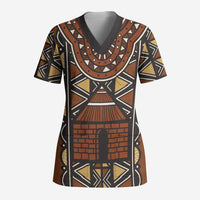 Mali Mud Cloth African Village Scrub Top Ethnic Geometry Style - Wonder Print Shop