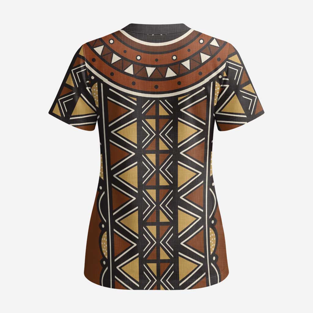 Mali Mud Cloth African Village Scrub Top Ethnic Geometry Style - Wonder Print Shop