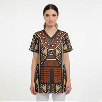 Mali Mud Cloth African Village Scrub Top Ethnic Geometry Style - Wonder Print Shop