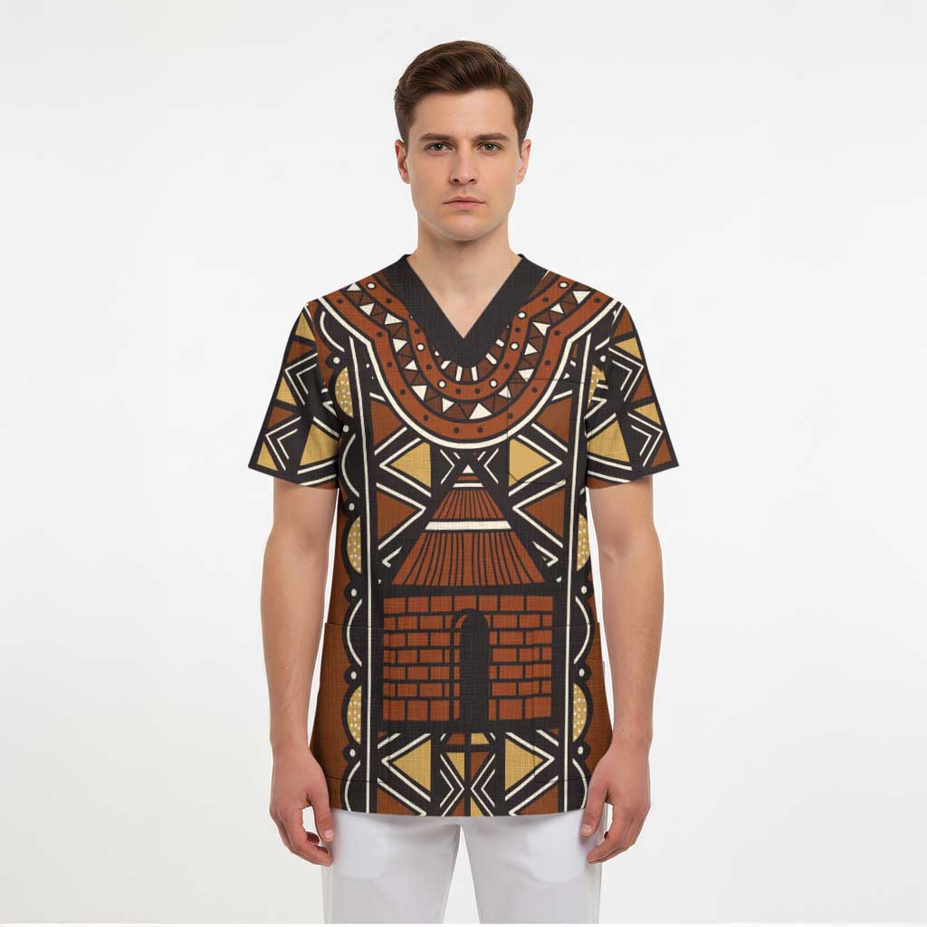 Mali Mud Cloth African Village Scrub Top Ethnic Geometry Style - Wonder Print Shop
