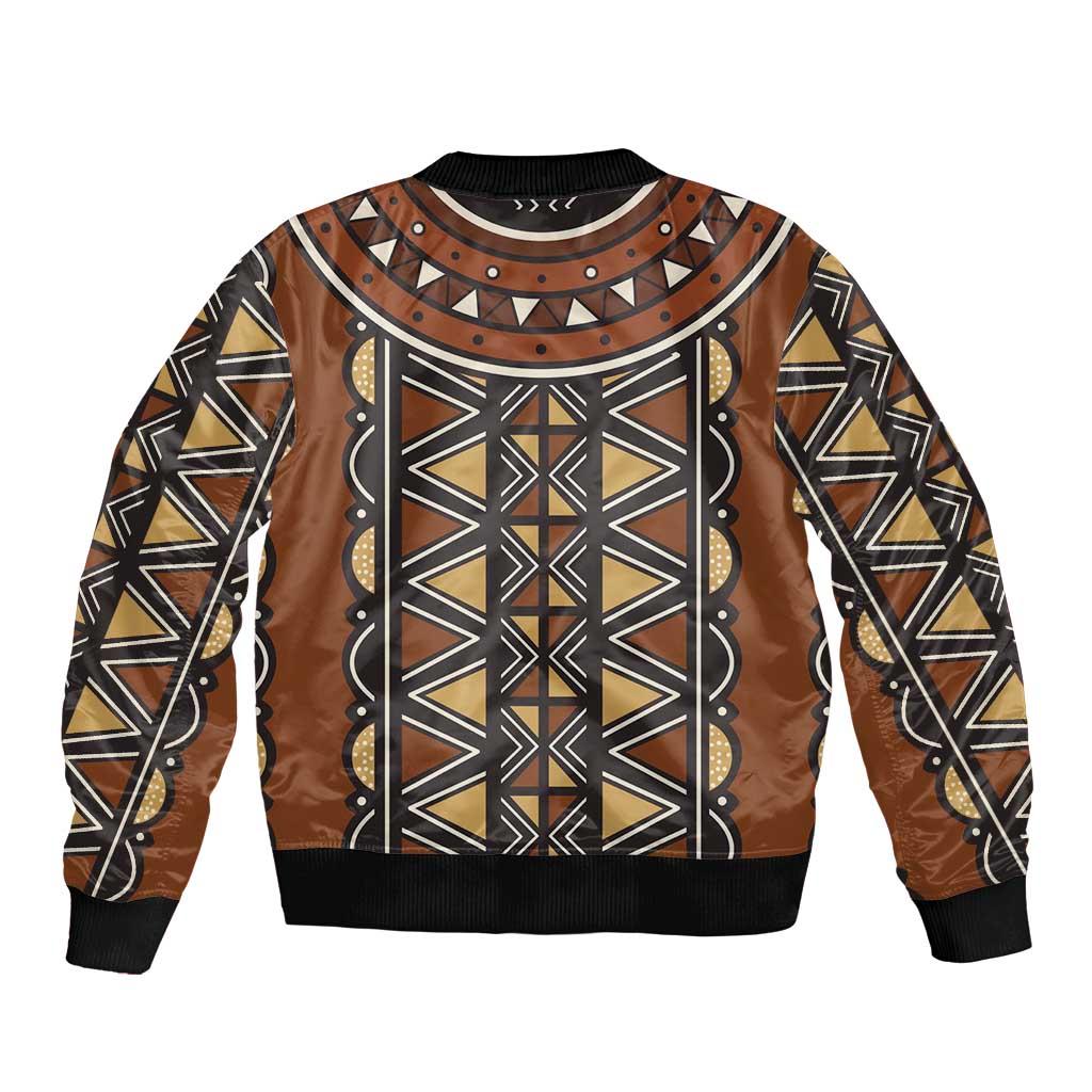 Mali Mud Cloth African Village Sleeve Zip Bomber Jacket Ethnic Geometry Style - Wonder Print Shop
