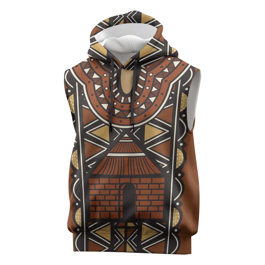 Mali Mud Cloth African Village Sleeveless Hoodie Ethnic Geometry Style - Wonder Print Shop