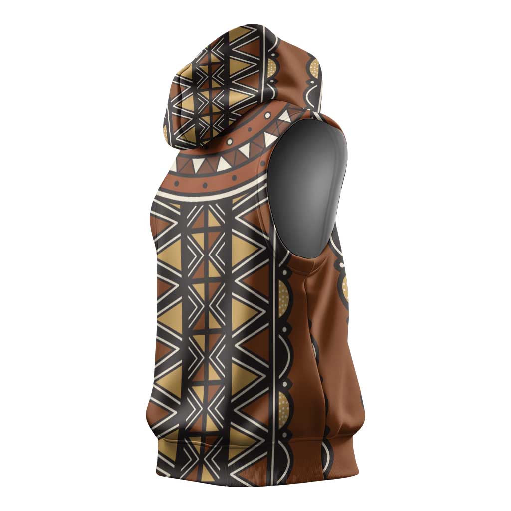 Mali Mud Cloth African Village Sleeveless Hoodie Ethnic Geometry Style - Wonder Print Shop