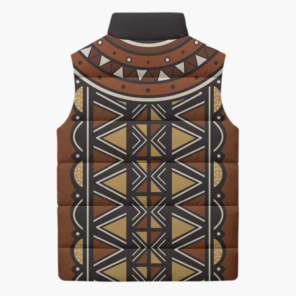 Mali Mud Cloth African Village Sleeveless Puffer Jacket Ethnic Geometry Style - Wonder Print Shop