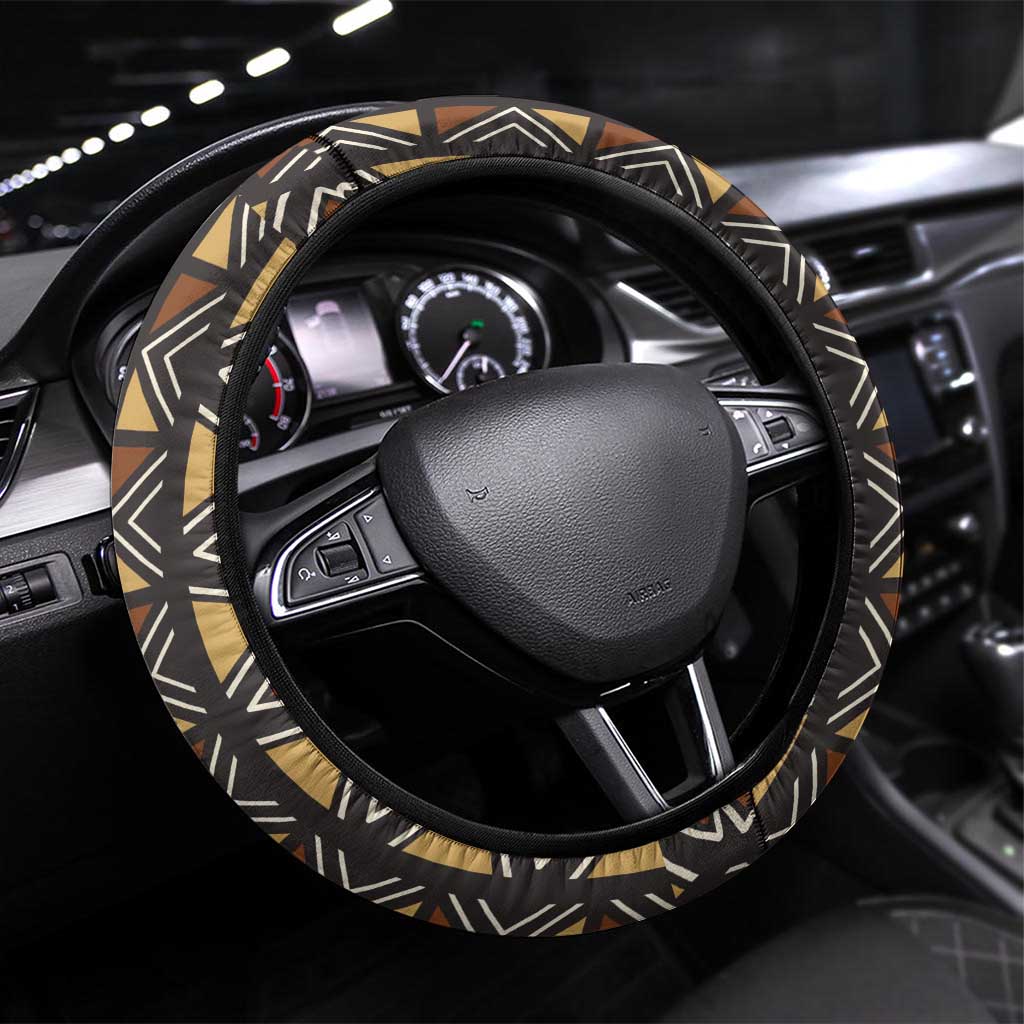 Mali Mud Cloth African Village Steering Wheel Cover Ethnic Geometry Style - Wonder Print Shop