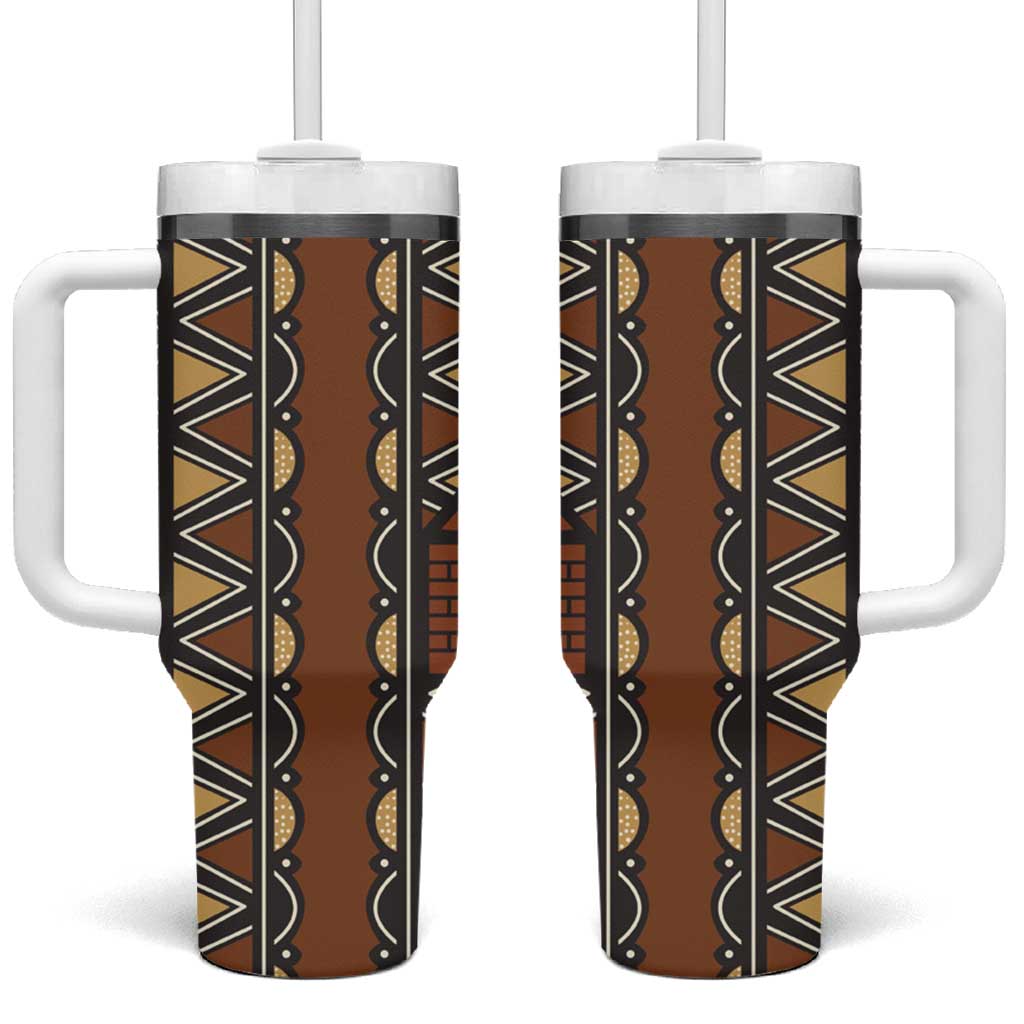 Mali Mud Cloth African Village Tumbler With Handle Ethnic Geometry Style - Wonder Print Shop