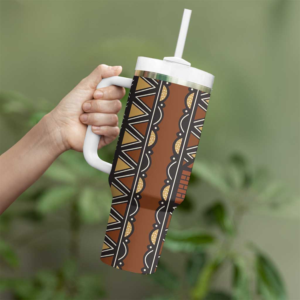Mali Mud Cloth African Village Tumbler With Handle Ethnic Geometry Style - Wonder Print Shop