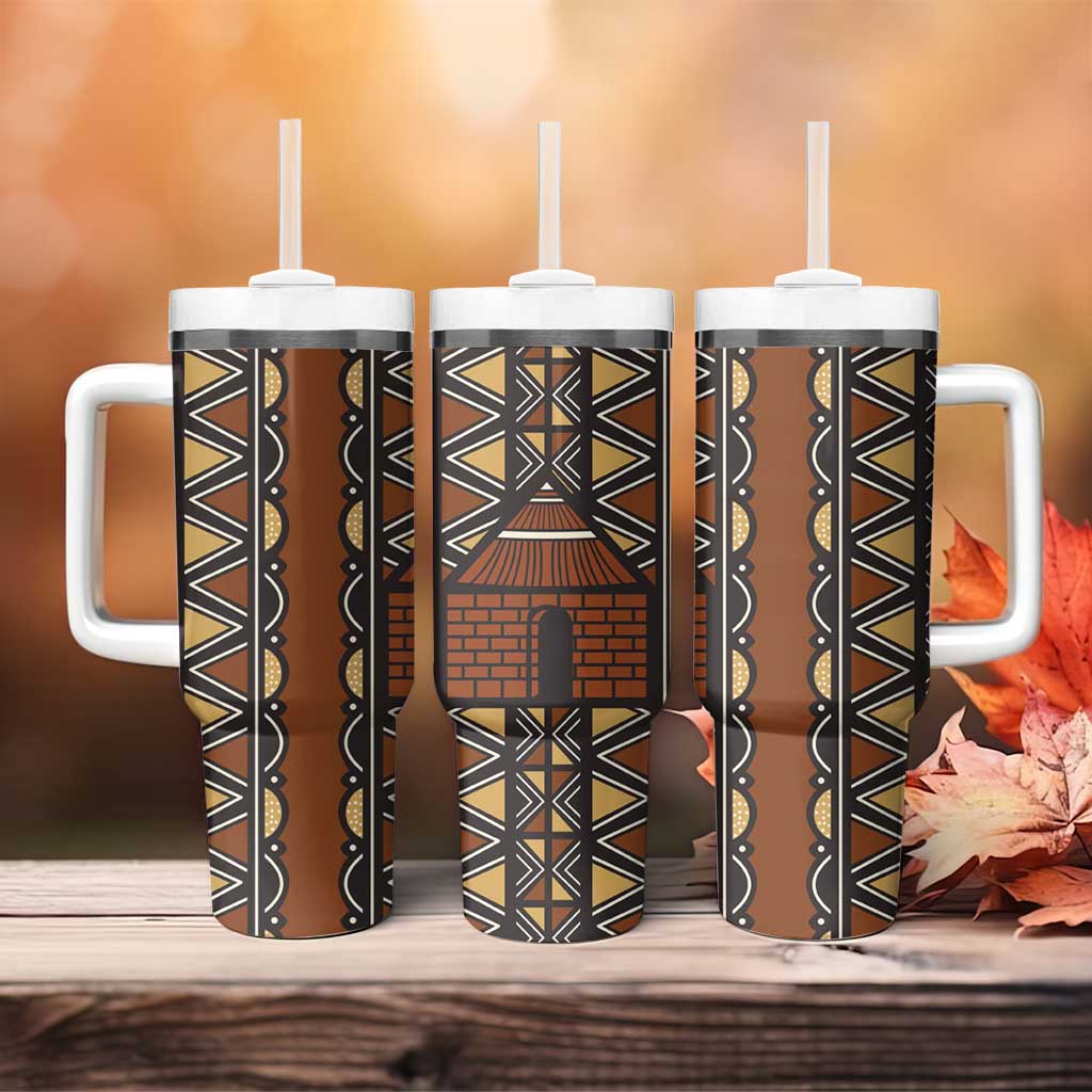 Mali Mud Cloth African Village Tumbler With Handle Ethnic Geometry Style - Wonder Print Shop