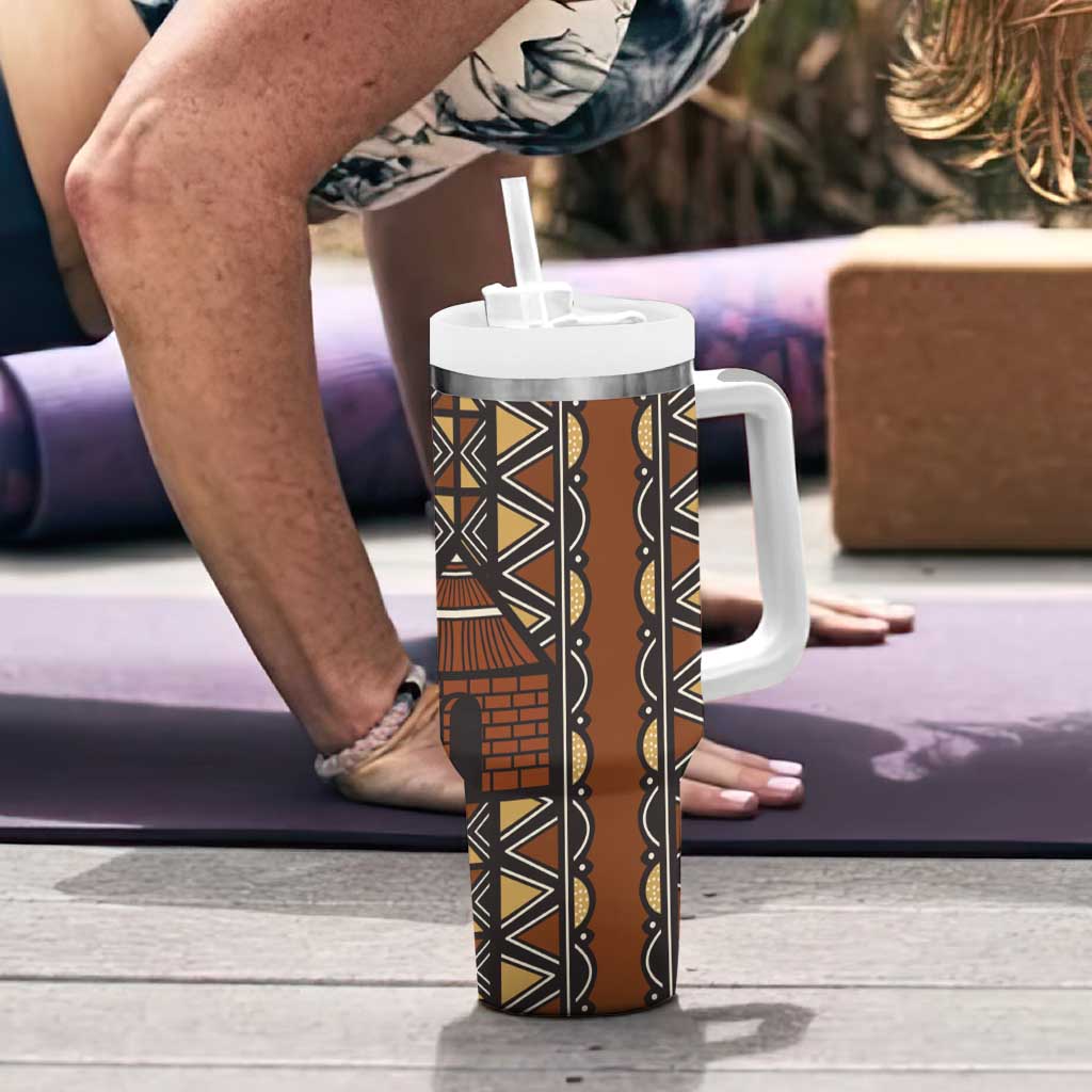 Mali Mud Cloth African Village Tumbler With Handle Ethnic Geometry Style - Wonder Print Shop